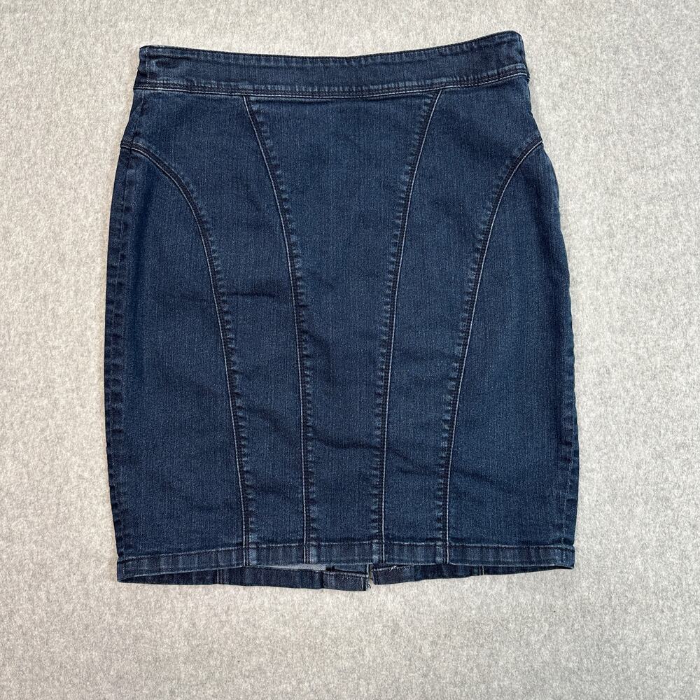 Ann Taylor Petite Blue Jean Pencil Skirt WMNS 4P Dark Wash Denim Kick Pleat